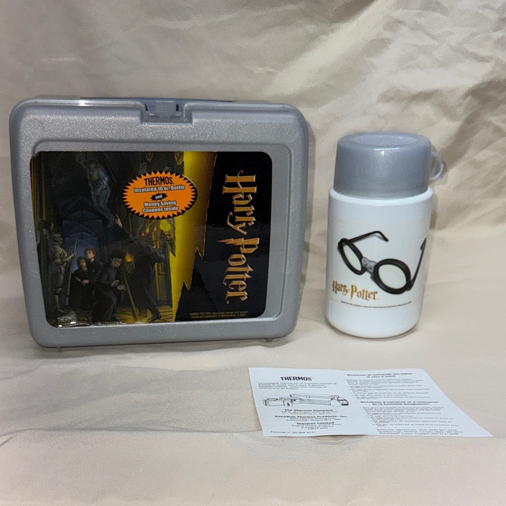 Harry Potter Lunch Box & Thermos Gray Vintage 2001 Warner Brothers New